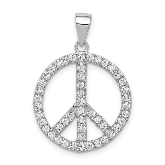 Sterling Silver and Cubic Zirconia Peace Sign Pendant 19mm